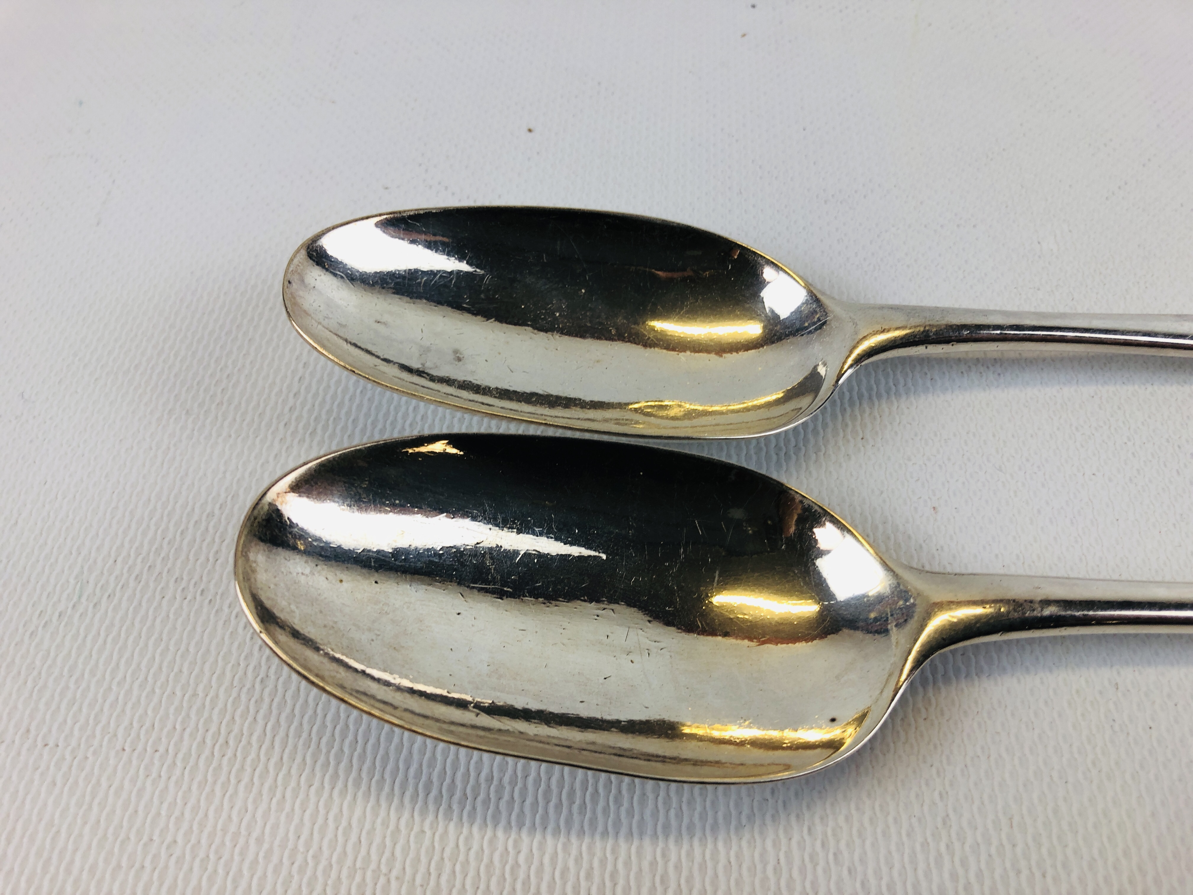 A PAIR OF GEORGE I SILVER SERVING SPOONS, LONDON 1721. - Image 5 of 10