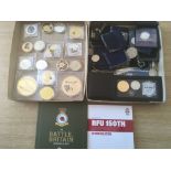 BOX OF MIXED COINS INCLUDING ENCAPSULATED PROOF ITEMS, RFU 2021 JERSEY £2 COLLECTION IN FOLDER,