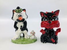 TWO LORNA BAILEY CAT ORNAMENTS TOM AND JERRY H 14.5CM AND MEPHISTO H 13CM. BEARING SIGNATURES.