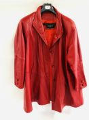 A LADIES SIZE 18 RED LEATHER TORUS COAT.