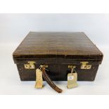 A VINTAGE CROCODILE FINISH LEATHER COMBINATION TRAVELLING VANITY / LUGGAGE CASE,