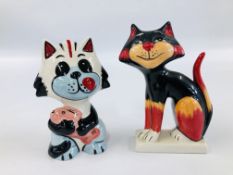 TWO LORNA BAILEY CAT ORNAMENTS TUNA H 13.5CM AND RAFFA H 15CM BEARING SIGNATURES.