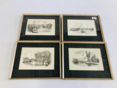 A GROUP OF 4 FRAMED AND MOUNTED NORFOLK SCENES TO INCLUDE "STALHAM STAITHE", "A NORFOLK WINDMILL",
