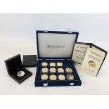 A VELVET LINED PRESENTATION CASE OF 12 LIMITED EDITION COMMEMORATIVE COINS TO COMMEMORATE "THE