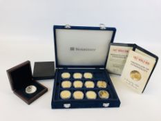 A VELVET LINED PRESENTATION CASE OF 12 LIMITED EDITION COMMEMORATIVE COINS TO COMMEMORATE "THE