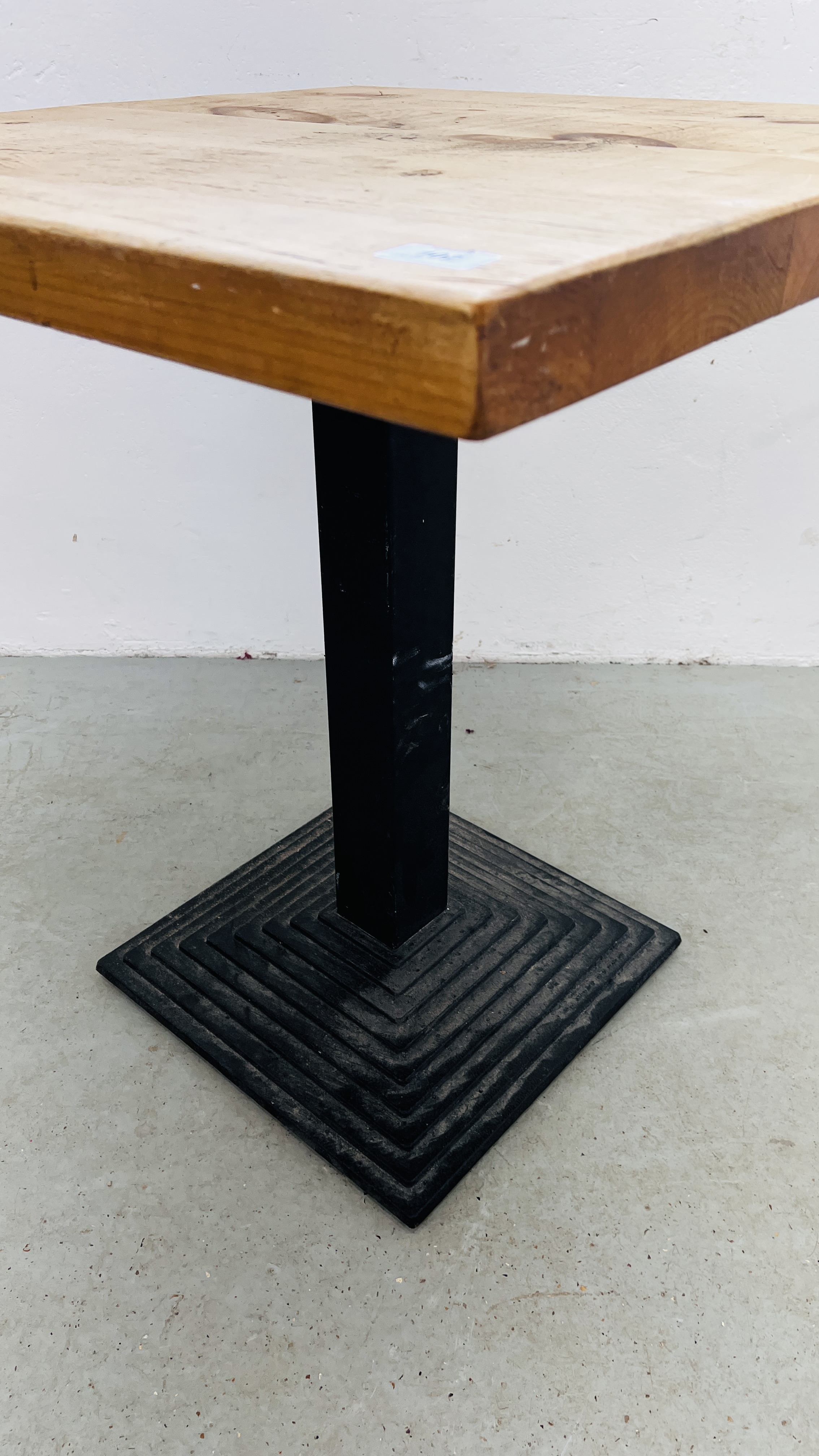 PEDESTAL BISTRO TABLE CAST BASE WITH WAXED PINE TOP - 70CM X 70CM. - Image 3 of 6