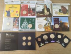 2016-21 COINS IN ROYAL MINT FOLDERS (8), SOME STILL SEALED, COINS IN CHANGE CHECKER HOLDERS (6) ETC.