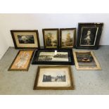 A GROUP OF EIGHT ASSORTED PICTURES TO INCLUDE A PAIR OF GILT FRAMED PRINTS "A SHOWERY DAY" AND CALM