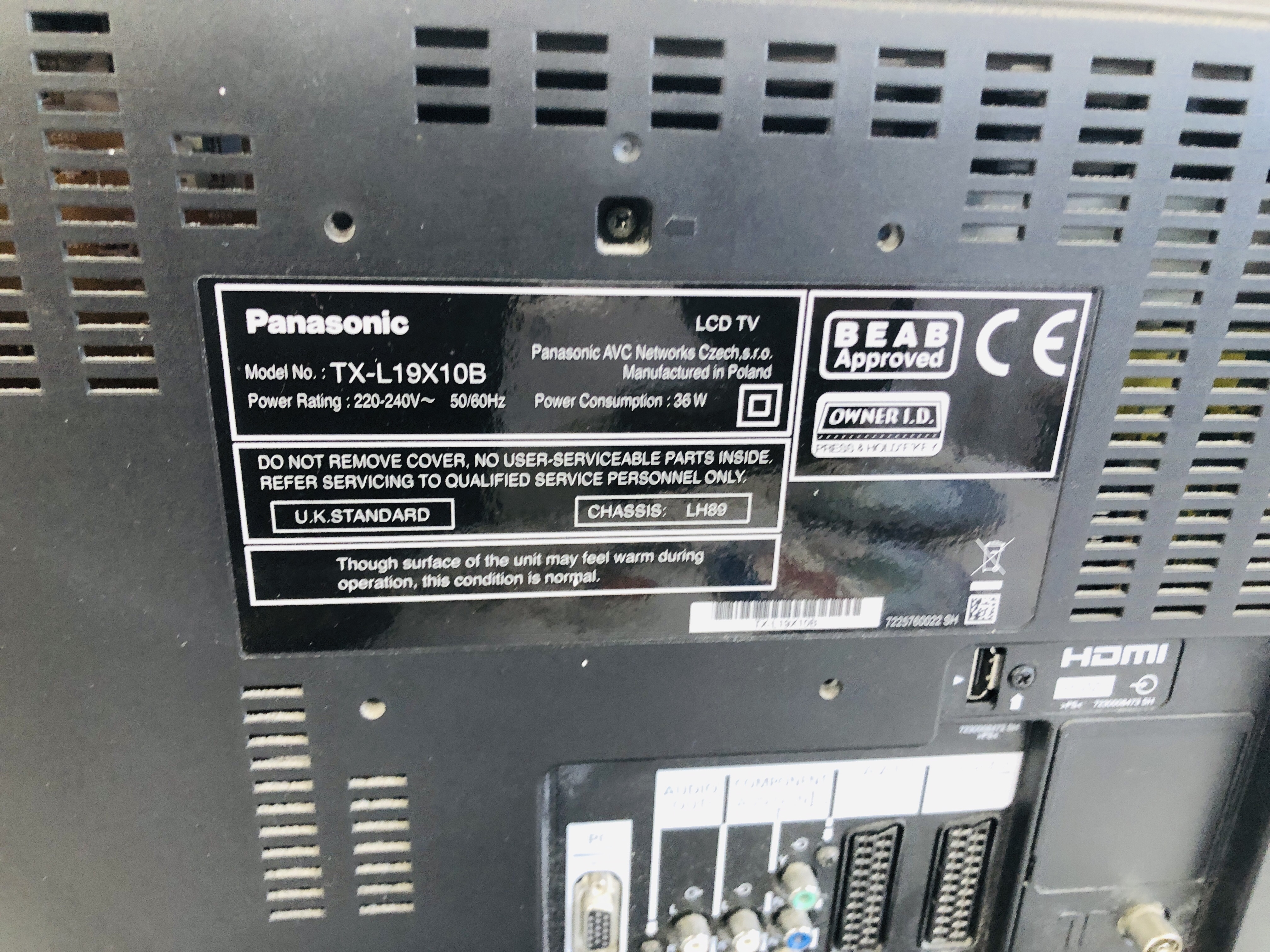 PANASONIC 19 INCH TV MODEL TX-L19X10B WITH REMOTE CONTROL & PANASONIC DVD RECORDER DMR-EX769. - Image 4 of 4