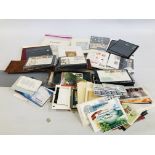 BOX OF ASSORTED EPHEMERA TO INCLUDE FIRST DAY COVERS, STAMPS ETC.
