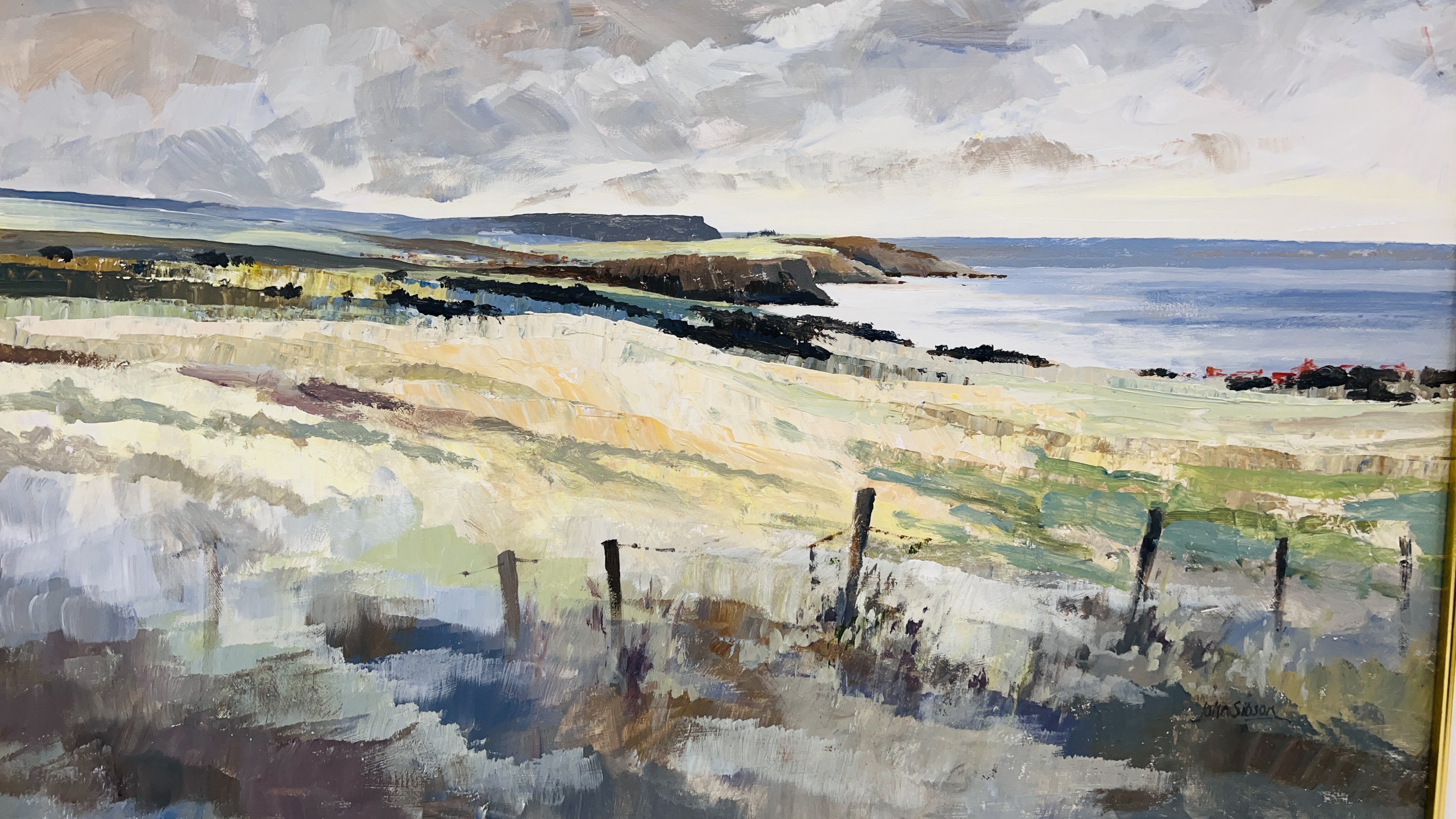 OIL ON BOARD "COAST TOWARDS BAULBY" BEARING SIGNATURE JOHN SIBSON 38 X 61CM. - Image 4 of 5