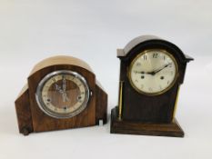 A VINTAGE "ENFIELD" MANTEL CLOCK, WESTMINSTER CHIME + A FURTHER VINTAGE EXAMPLE.
