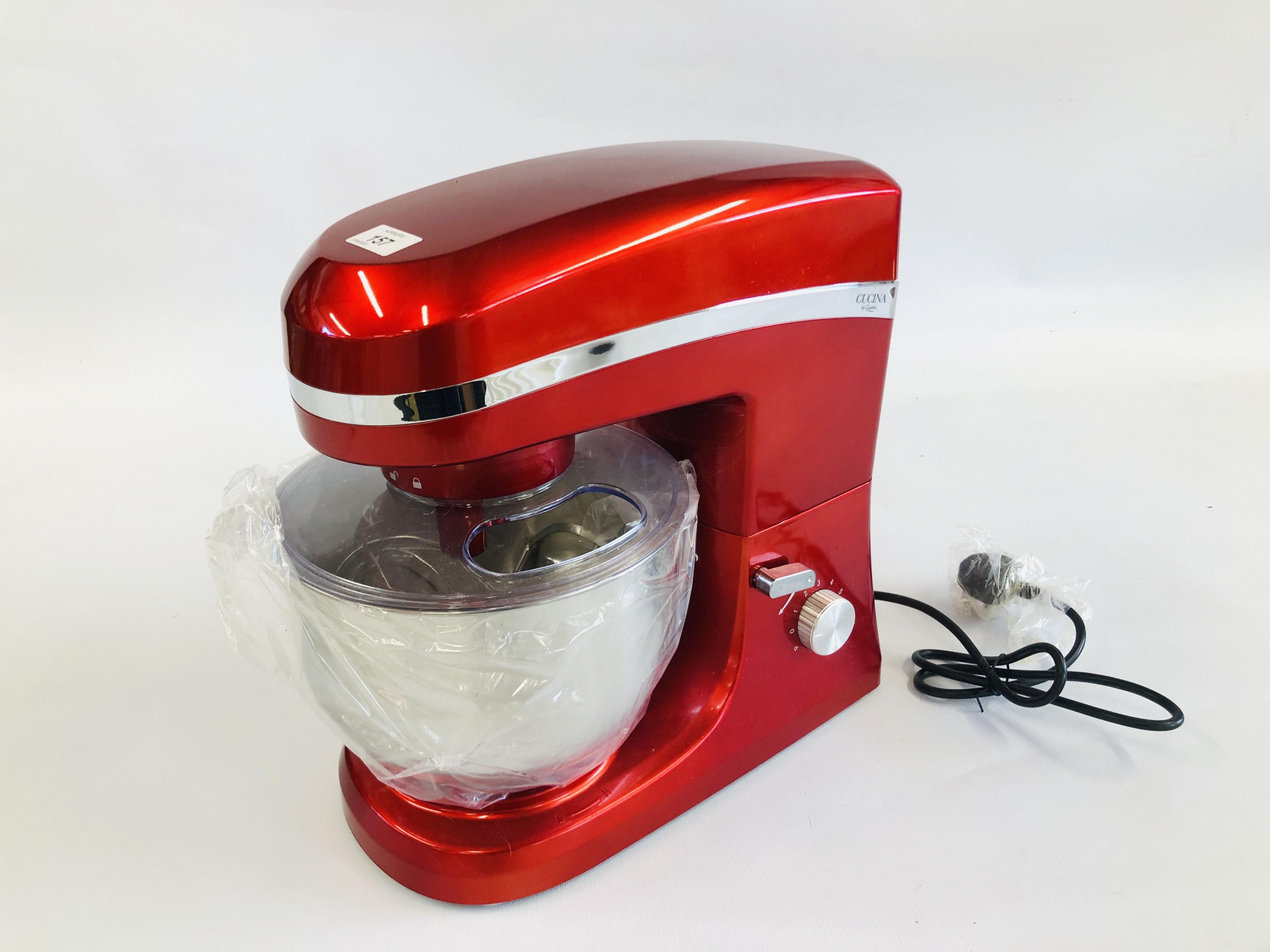 A "CUCINA" BY GIANI ELECTRIC FOOD STAND MIXER, RED FINISH (NEW UNBOXED) - SOLD AS SEEN.