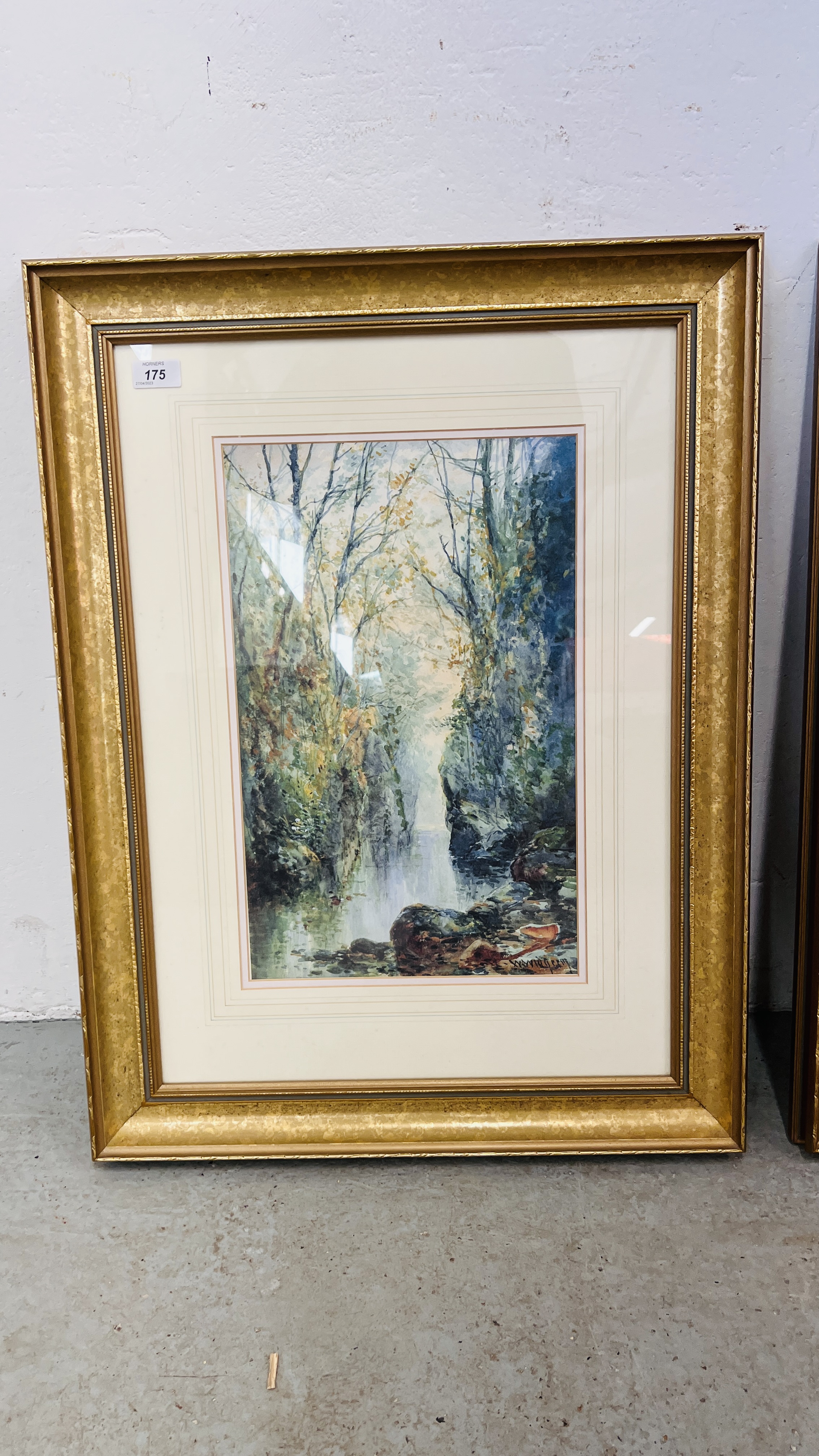 TWO FRAMED AND MOUNTED WATERCOLOURS BEARING SIGNATURE "WOODLAND STREAMS" EACH 45 X 28.5CM. - Image 5 of 5