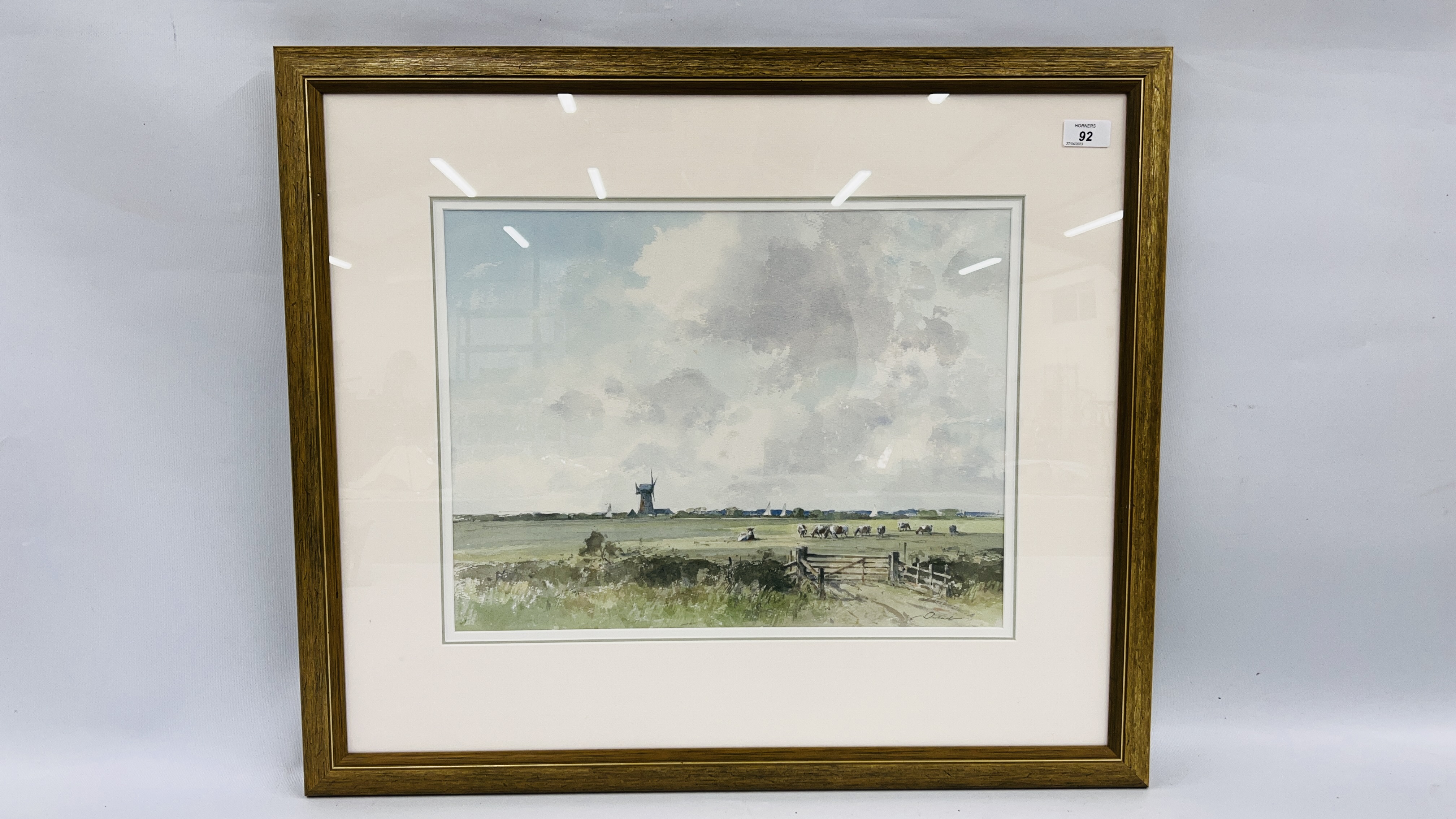 WATERCOLOUR "NEAR ACLE NORFOLK", STANLEY OCHART 35 X 46.5CM.