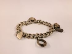 VINTAGE .925 SILVER CHARM GATE BRACELET WITH 3 CHARMS ATTACHED.