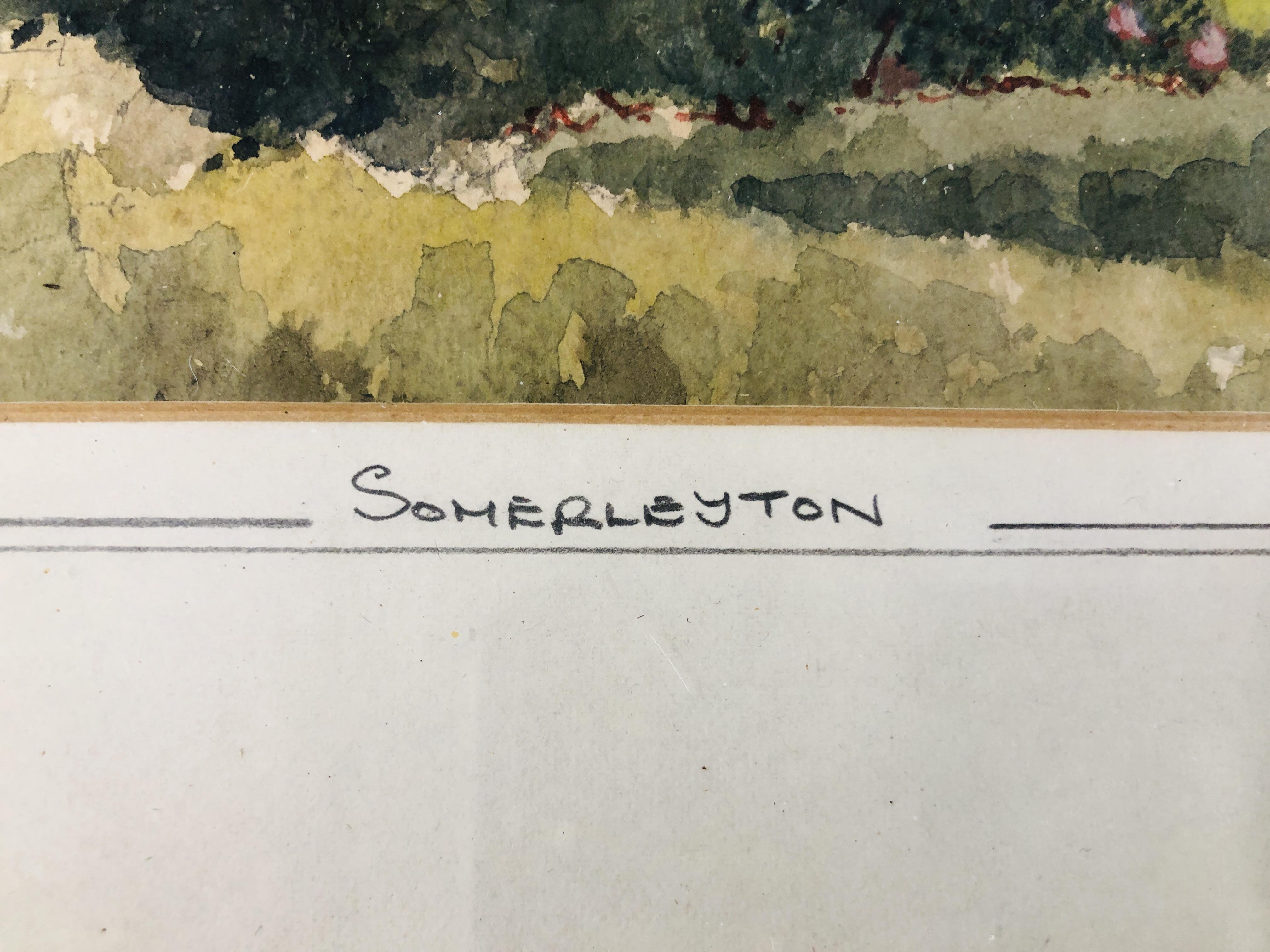 A FRAMED AND MOUNTED WATERCOLOUR OF "SOMERLEYTON" BEARING SIGNATURE EDWARD DARBY 1982. - Image 4 of 5