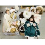 TWO BOXES CONTAINING AN EXTENSIVE COLLECTION OF QUALITY CHINA DOLLS TO INCLUDE LIMITED EDITION