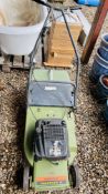 A HAYTER HARRIER 2 PETROL LAWN MOWER COMPLETE WITH GRASS BOX.