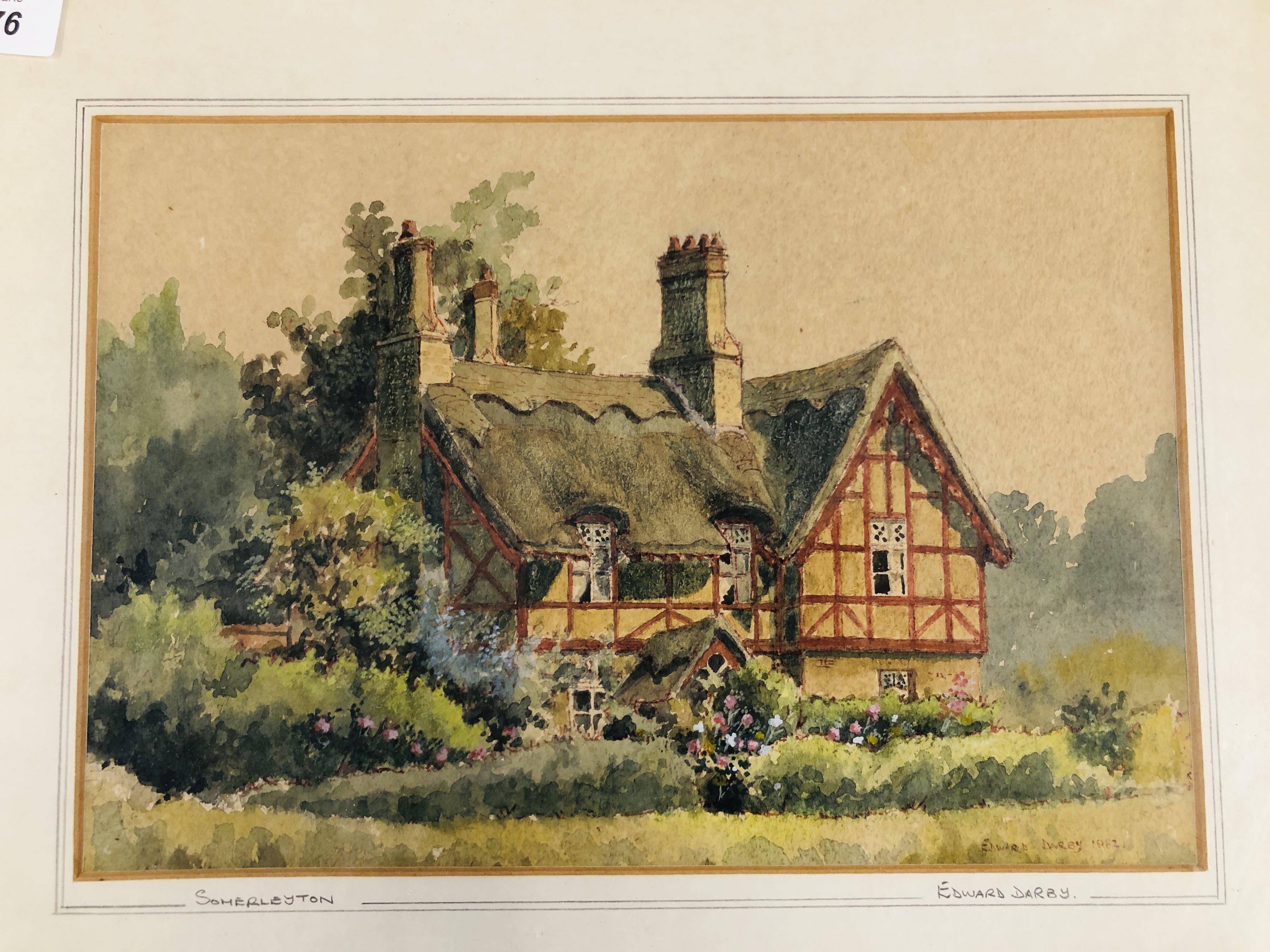 A FRAMED AND MOUNTED WATERCOLOUR OF "SOMERLEYTON" BEARING SIGNATURE EDWARD DARBY 1982. - Image 2 of 5