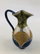 AN ANTIQUE ROYAL DOULTON STONEWARE PITCHER JUG No. 8295 BEARING MAKERS INITIALS, H 22CM.