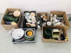 6 X BOXES OF SUNDRY CHINA TO INCLUDE AN EXTENSIVE COLLECTION OF PLANT POTS, GLASS,