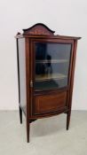 AN EDWARDIAN MAHOGANY BOW FRONTED SHEET MUSIC CABINET W 54CM D 40CM H 115CM.