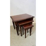 A NEST OF 3 REPRODUCTION GRADUATED HARDWOOD TABLES W 60CM X D 45CM X H 50CM.