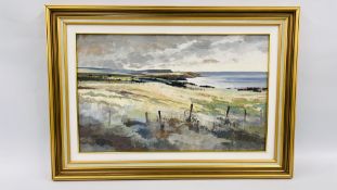 OIL ON BOARD "COAST TOWARDS BAULBY" BEARING SIGNATURE JOHN SIBSON 38 X 61CM.