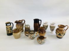 A COLLECTION OF VINTAGE STONEWARE EXAMPLES TO INCLUDE ROYAL DOULTON AND LAMBETH,