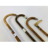 THREE SILVER TOPS WALKING CANES AND HORN HANDLED CANE A/F.