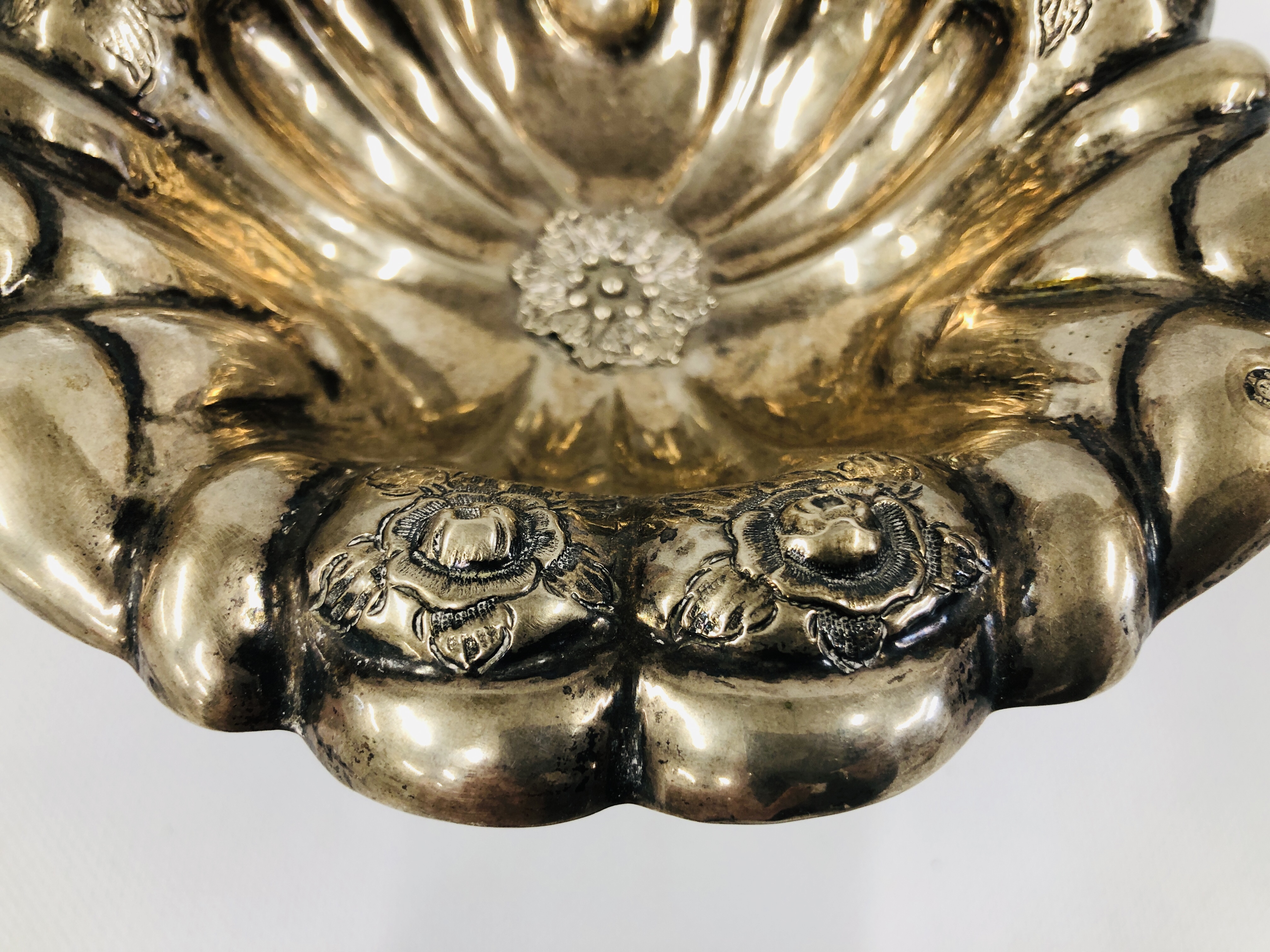 A CONTINENTAL WHITE METAL PEDESTAL SWEETMEAT DISH OF GADROONED FORM, - Image 4 of 13