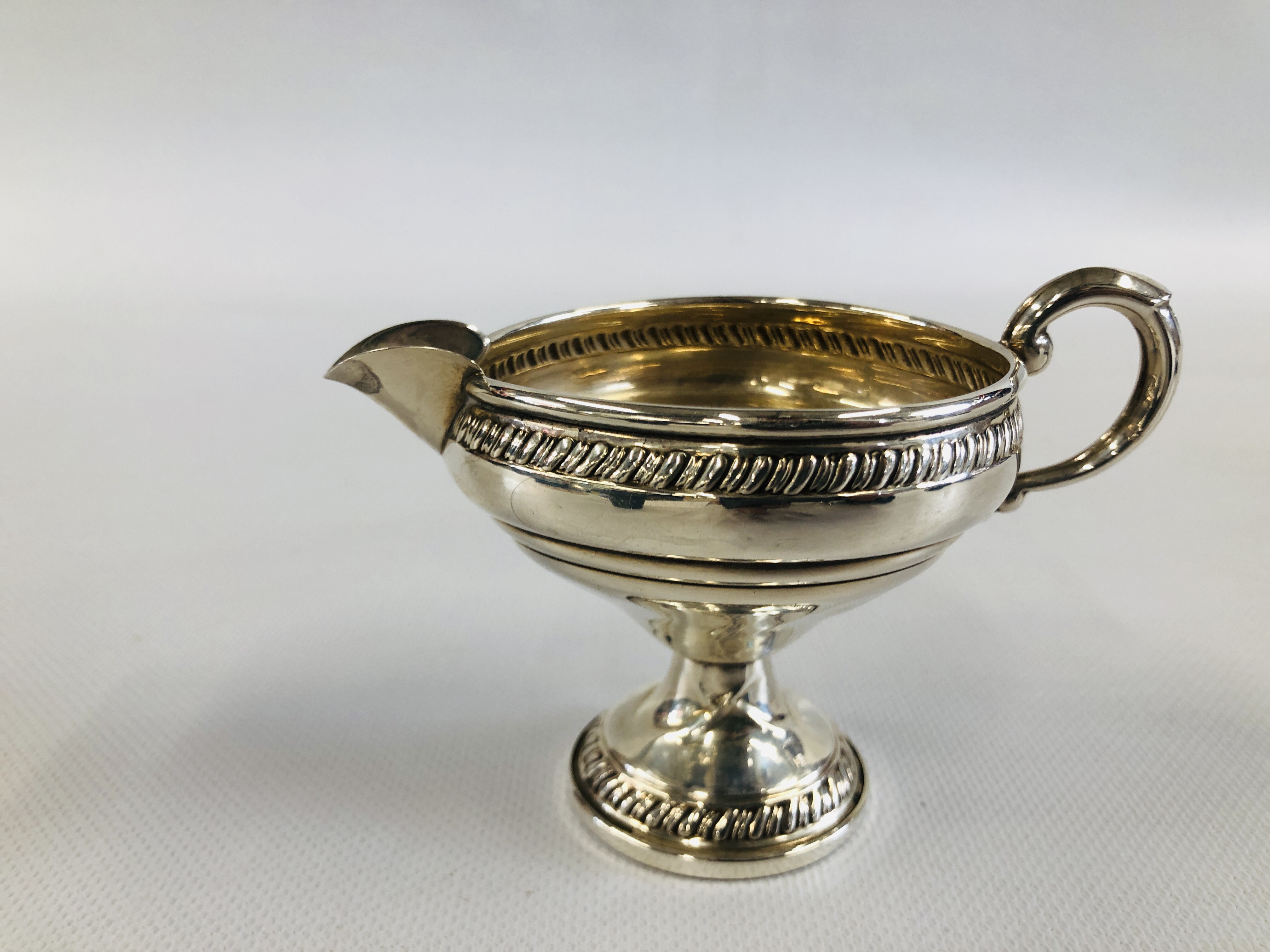 A DECORATIVE CREAM JUG AND MATCHING TWO HANDLED SUGAR BOWL MARKED "CROWN" STERLING. - Image 7 of 13