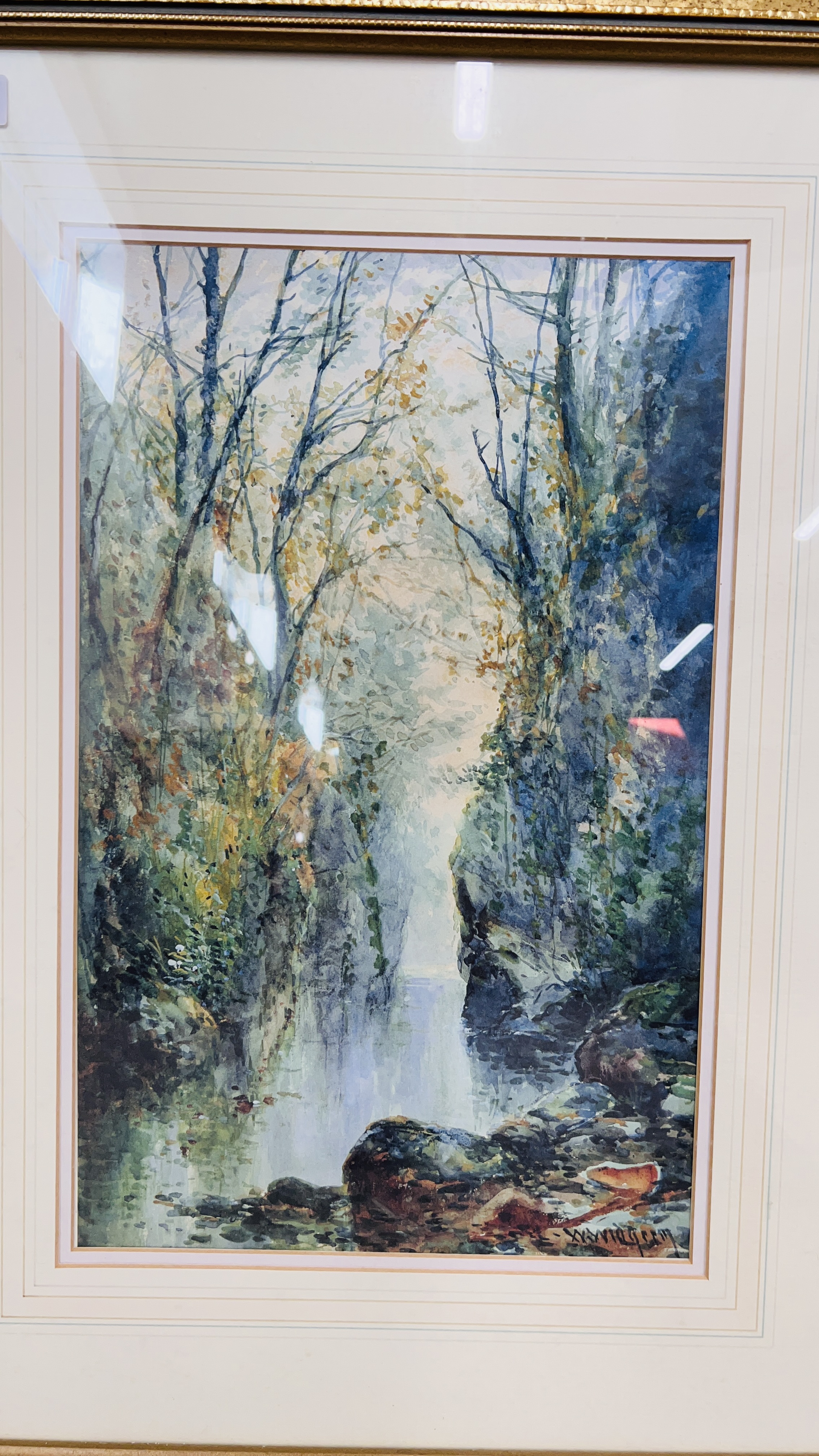 TWO FRAMED AND MOUNTED WATERCOLOURS BEARING SIGNATURE "WOODLAND STREAMS" EACH 45 X 28.5CM. - Image 4 of 5