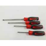 4 X SNAP ON GRADUATED CROSS HEAD SCREWDRIVERS.