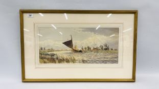 WATERCOLOUR "WHERRY ON THE BROADS" SUNSHINE AND WINDY NEAR THURNE BEARING SIGNATURE S J BATCHELDER