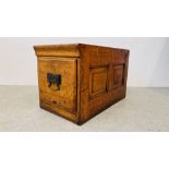 AN ANTIQUE OAK SINGLE DRAWER FILING CABINET WITH ART NOUVEAU METAL CRAFT HANDLE.