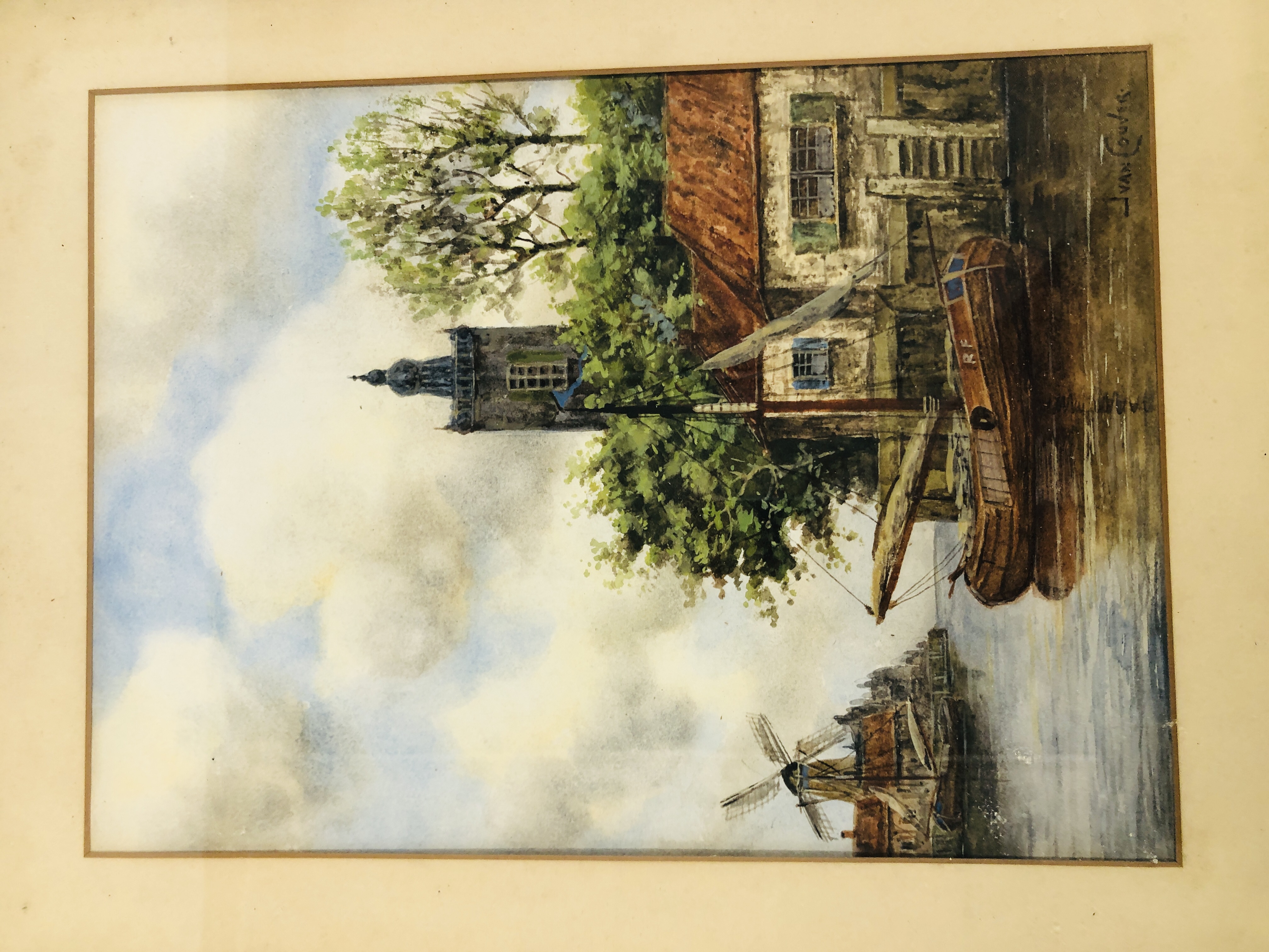 TWO FRAMED WATERCOLOURS DEPICTING "DUTCH CANAL SCENES WITH WINDMILLS" BEARING SIGNATURE J VAN - Image 6 of 8