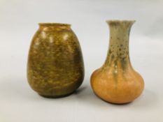 2 PIECES OF POTTERY MARK "RUSKIN" H 15.5CM.