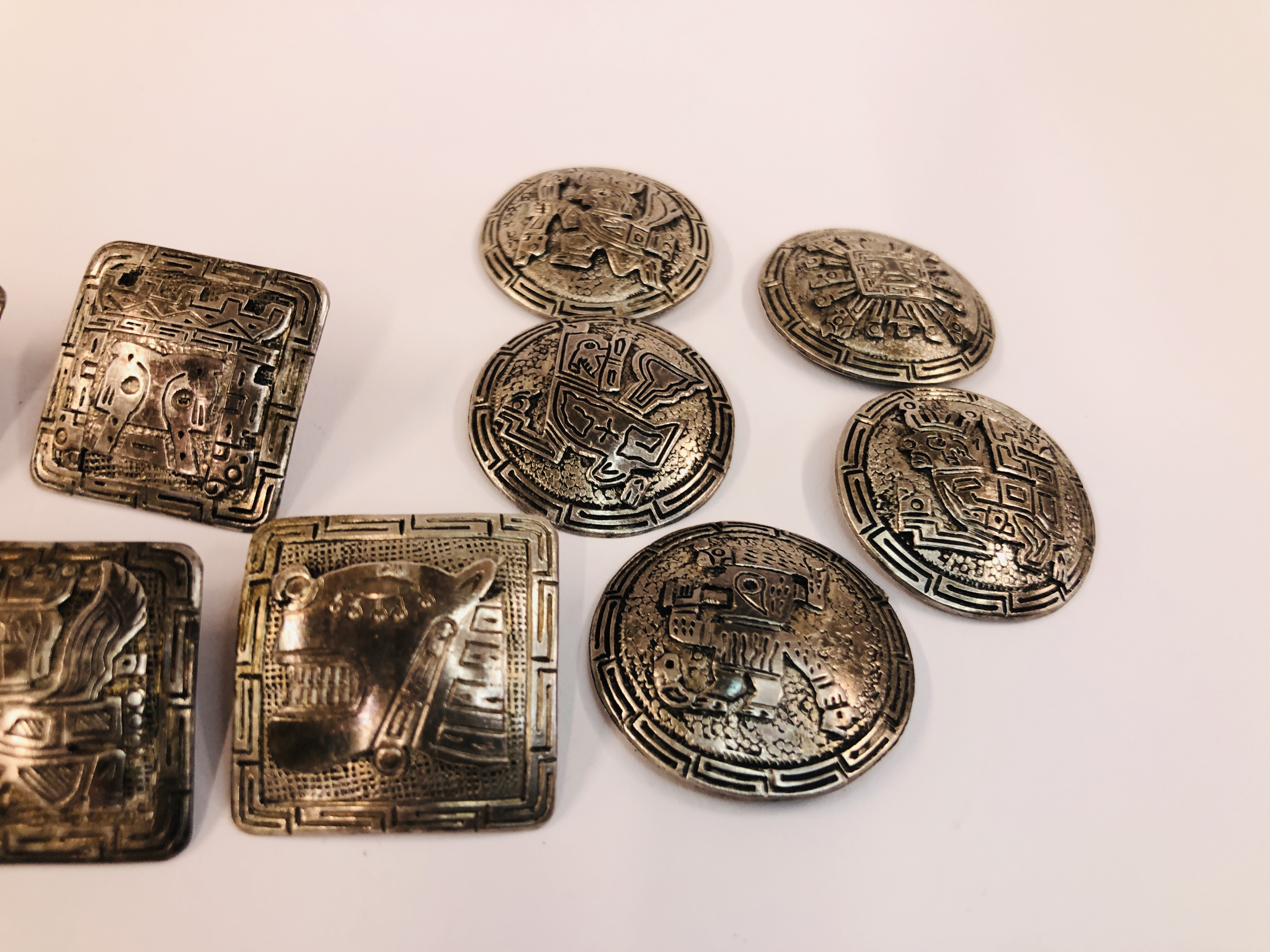 ELEVEN WHITE METAL SOUTH AMERICAN BUTTONS, - Image 3 of 6