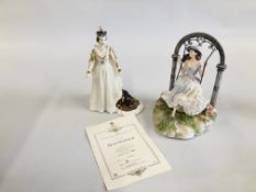 TWO ROYAL WORCESTER FIGURINES TO INCLUDE THE SWING CW519 63/250 AND QUEEN ELIZABETH II 1401/4500.