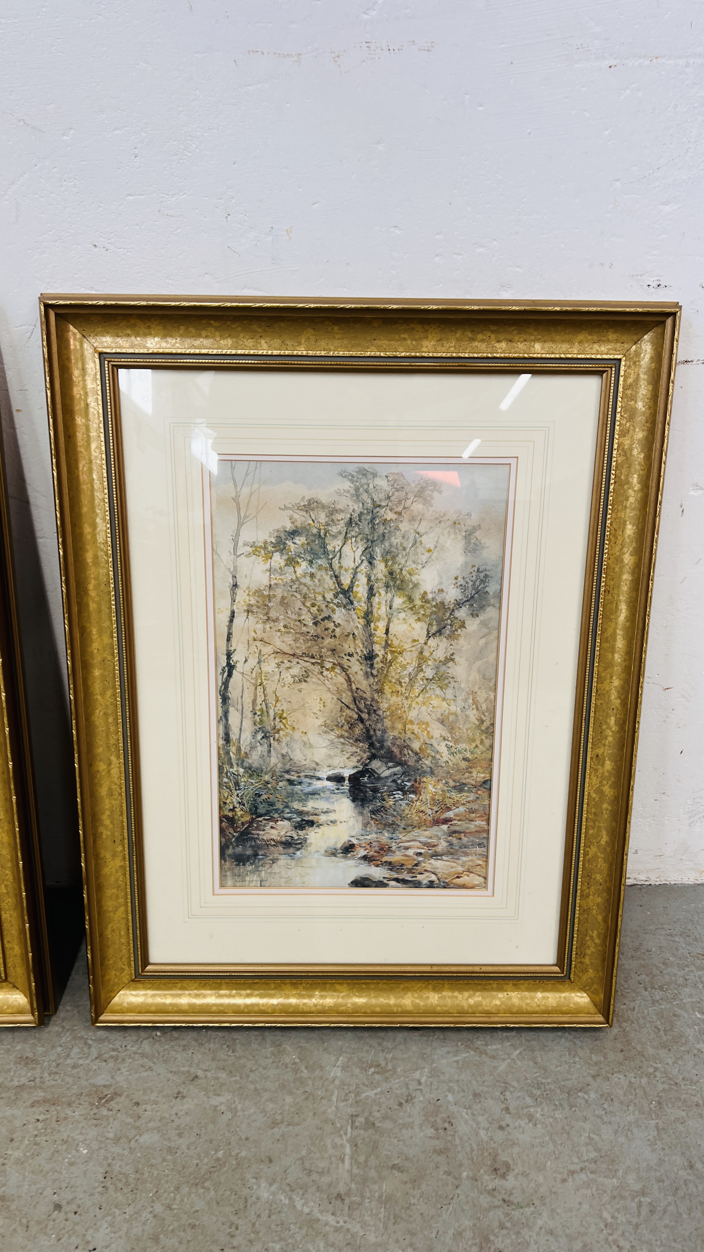 TWO FRAMED AND MOUNTED WATERCOLOURS BEARING SIGNATURE "WOODLAND STREAMS" EACH 45 X 28.5CM. - Image 2 of 5