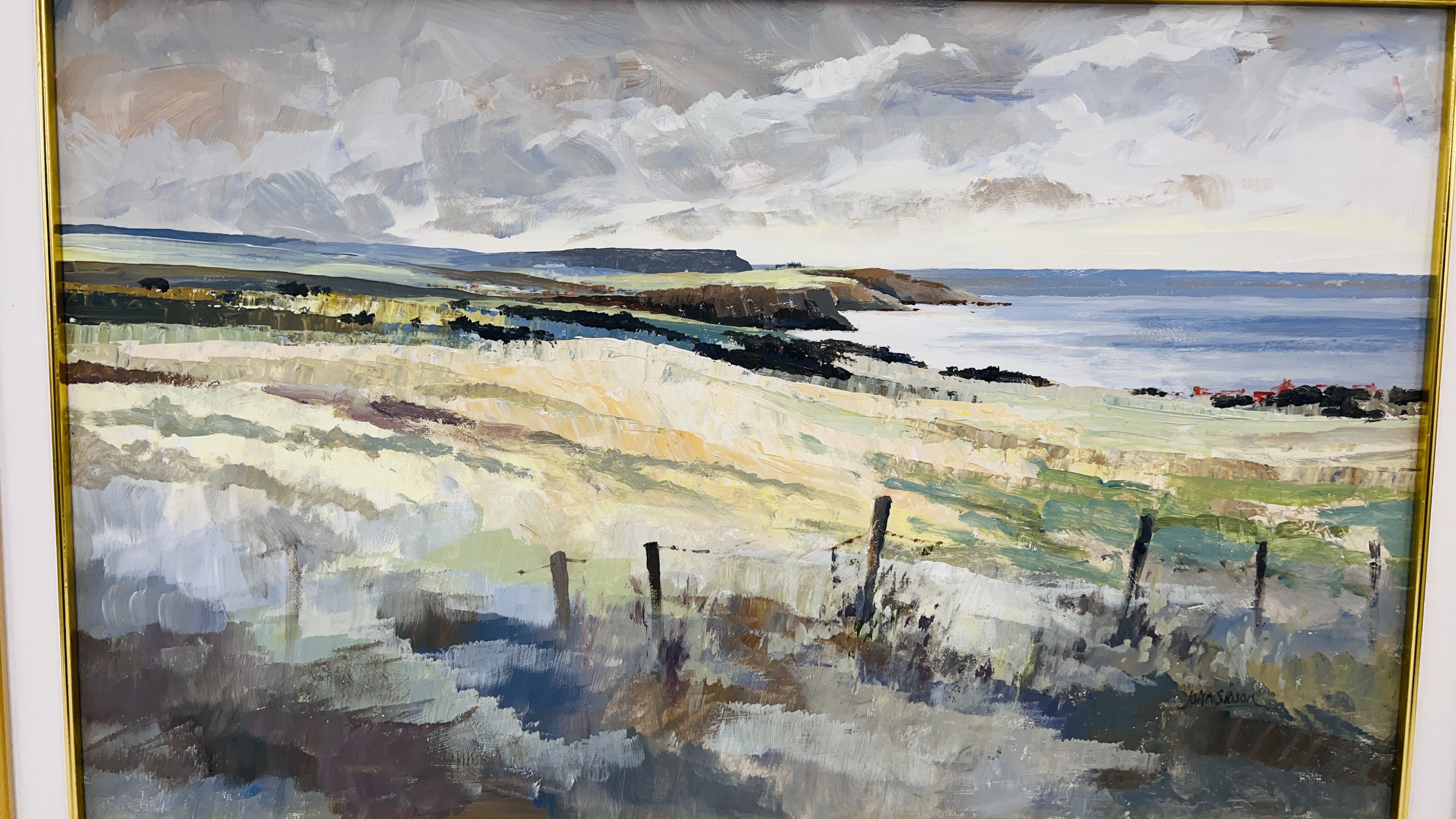 OIL ON BOARD "COAST TOWARDS BAULBY" BEARING SIGNATURE JOHN SIBSON 38 X 61CM. - Image 2 of 5