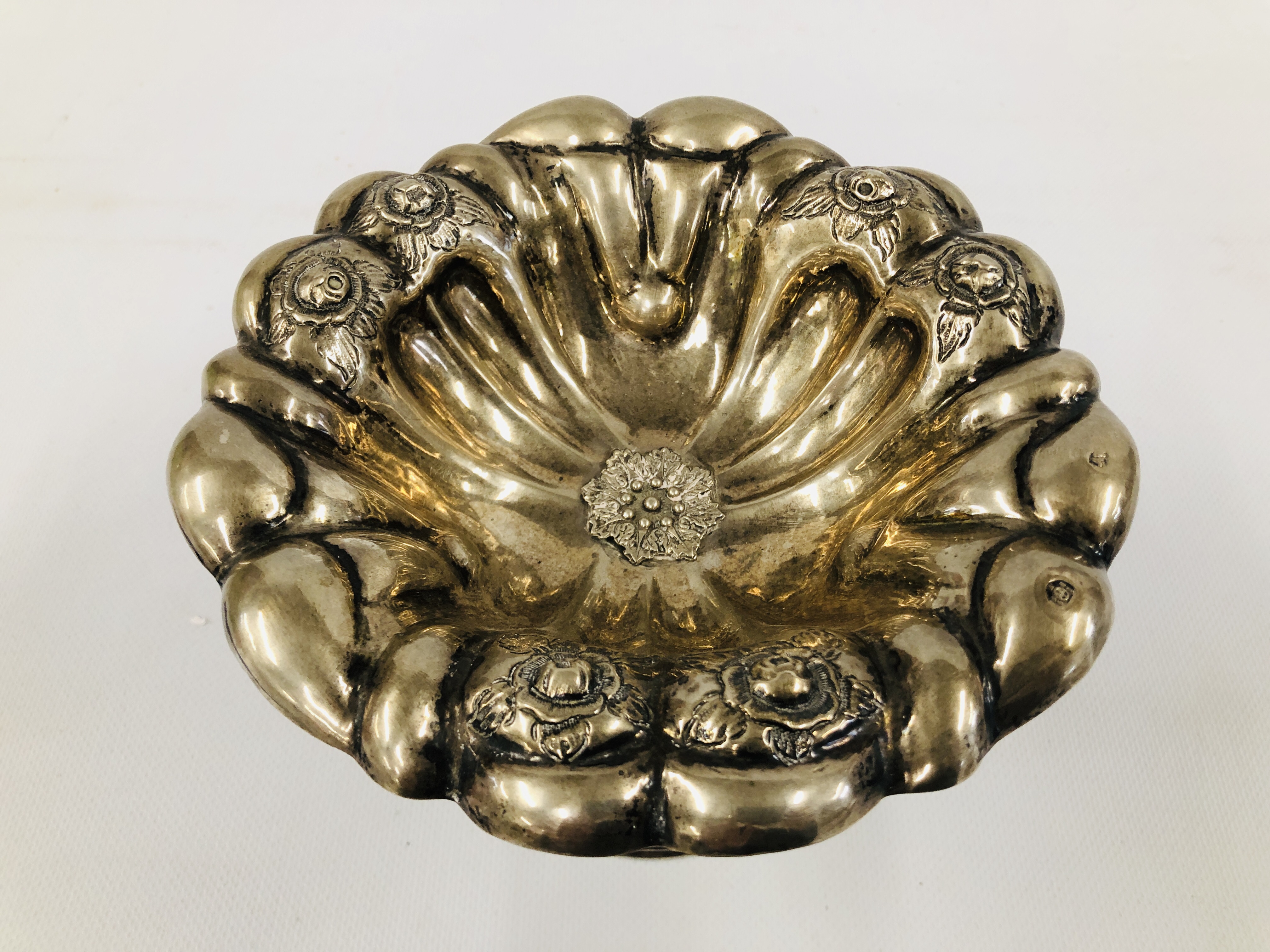 A CONTINENTAL WHITE METAL PEDESTAL SWEETMEAT DISH OF GADROONED FORM, - Image 2 of 13