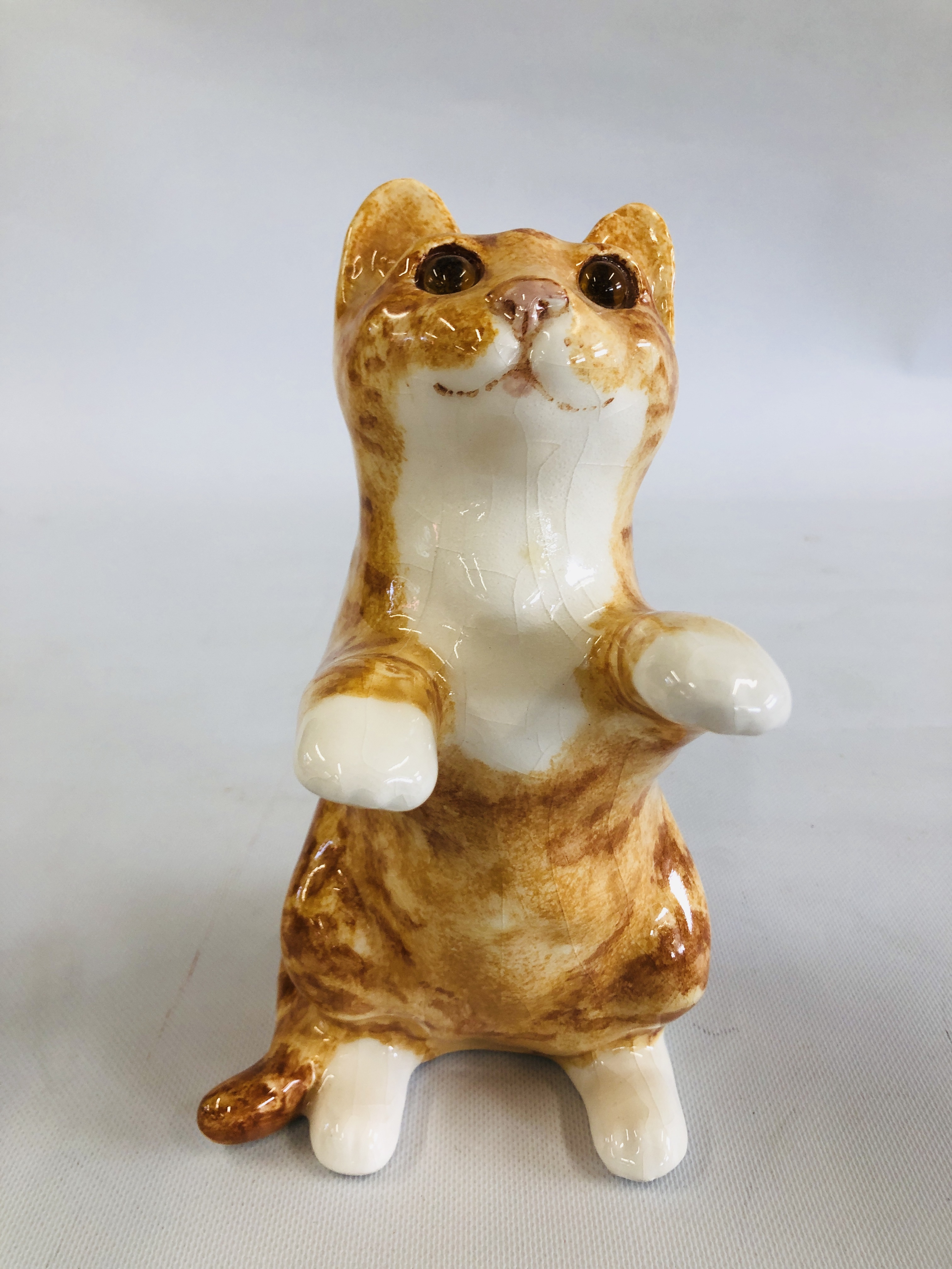 A WINSTANLEY POTTERY EXAMPLE OF A TABBY CAT "STANDING ON HIND LEGS" BEARING SIGNATURE TO THE BASE, - Image 6 of 13