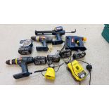 A BOX CONTAINING RYOBI POWER TOOLS TO INCLUDE CORDLESS SILICONE GUN, CORDLESS STAPLER ,