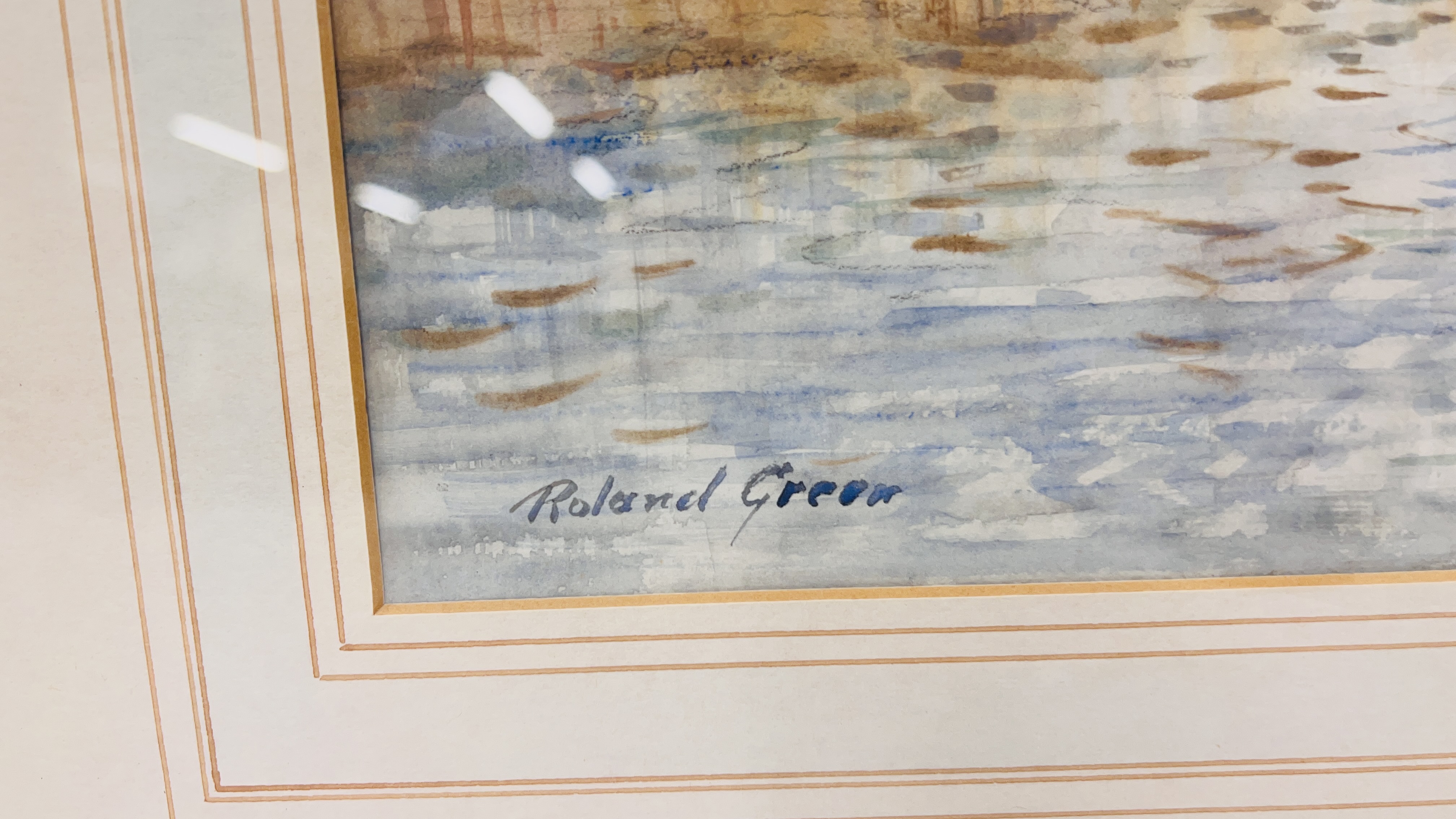 WATERCOLOUR "MALLARD ALIGHTING" BEARING SIGNATURE ROLAND GREEN 29 X 44.5CM. - Image 5 of 6