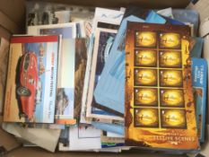 BOX WITH STAMPS, LARGE QUANTITY AIR LETTERS, POSTCARDS ETC.