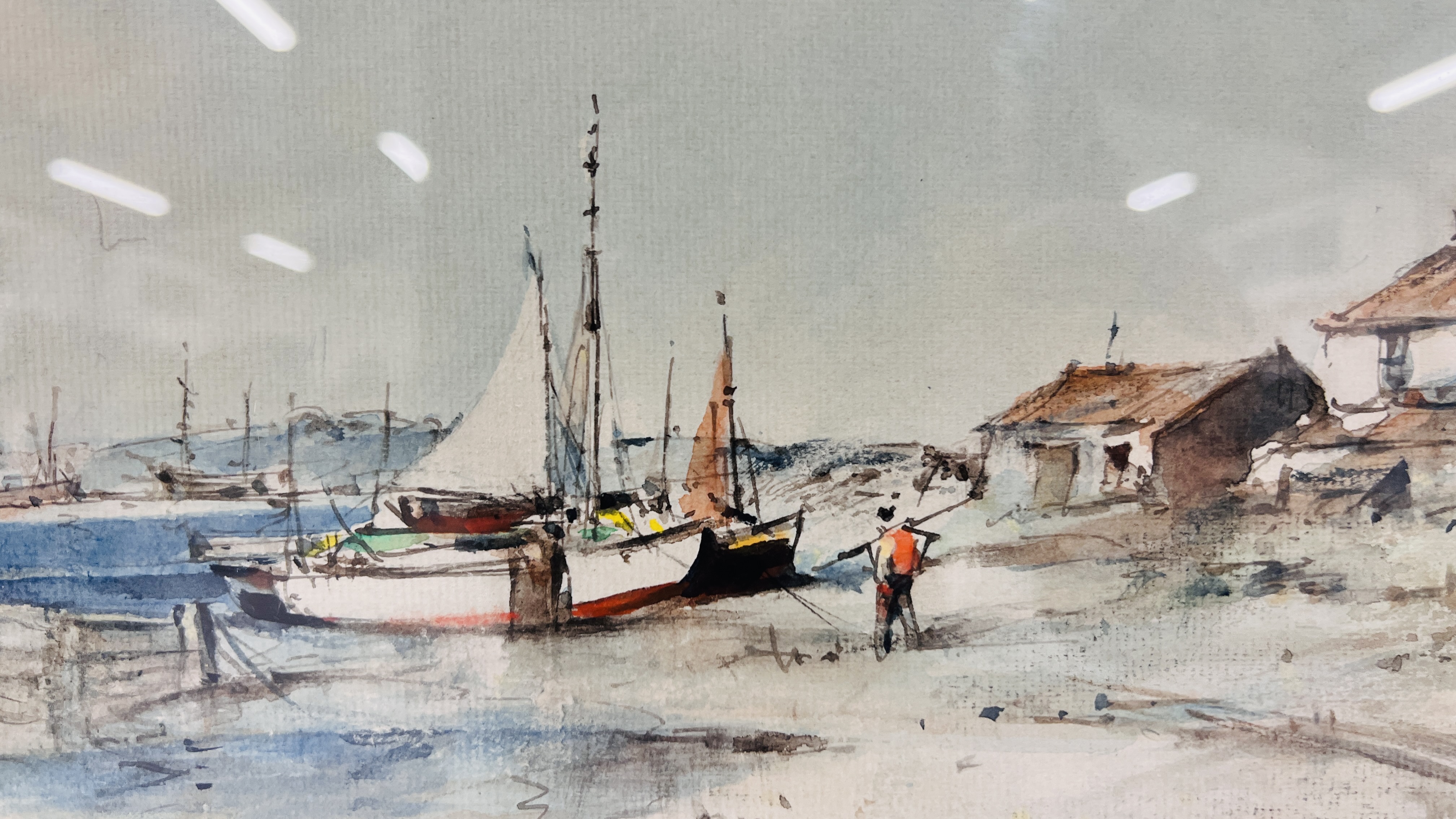 WATERCOLOUR "BLACK SHORE SOUTHWOLD" SUFFOLK BEARING SIGNATURE ARTHUR EDWARD DAVIS 1982 28 X 39.5CM. - Image 3 of 5