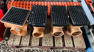THREE 110MM RECTANGULAR GRATE BOTTLE GULLEYS ALONG WITH SQUARE GRATE BOTTLE GULLEY.